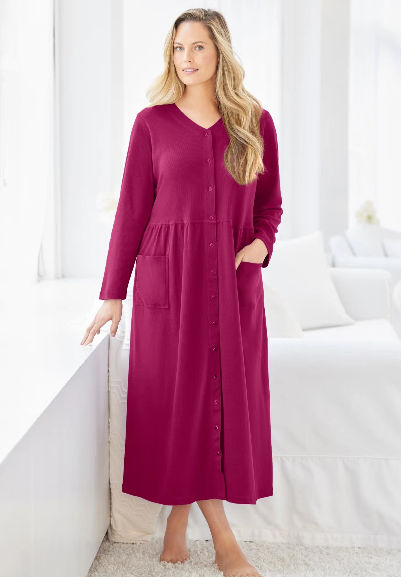 Long Snap-Front Knit Lounger 6 Long Snap-Front Knit Lounger