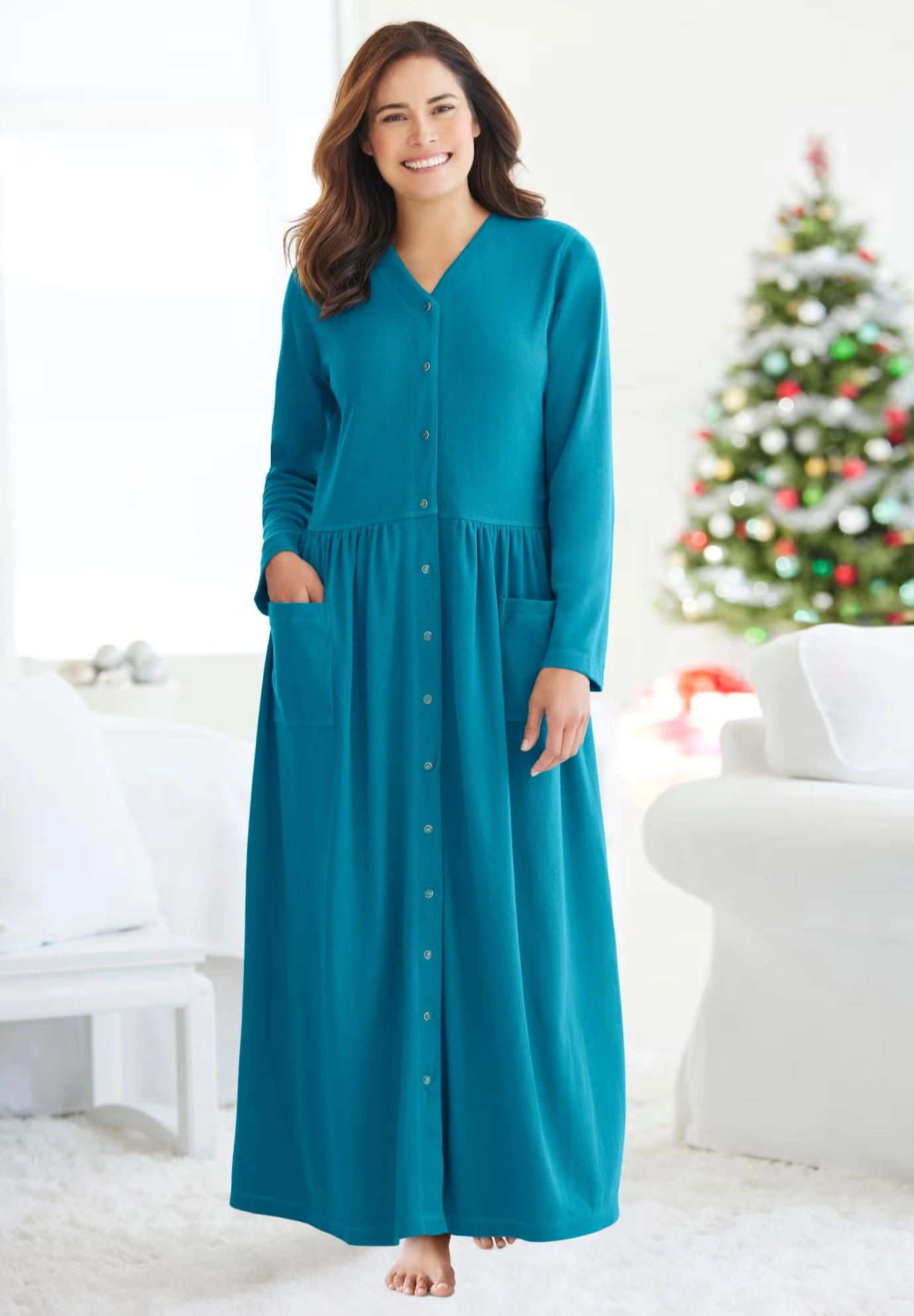 Long Snap-Front Knit Lounger 7 Long Snap-Front Knit Lounger