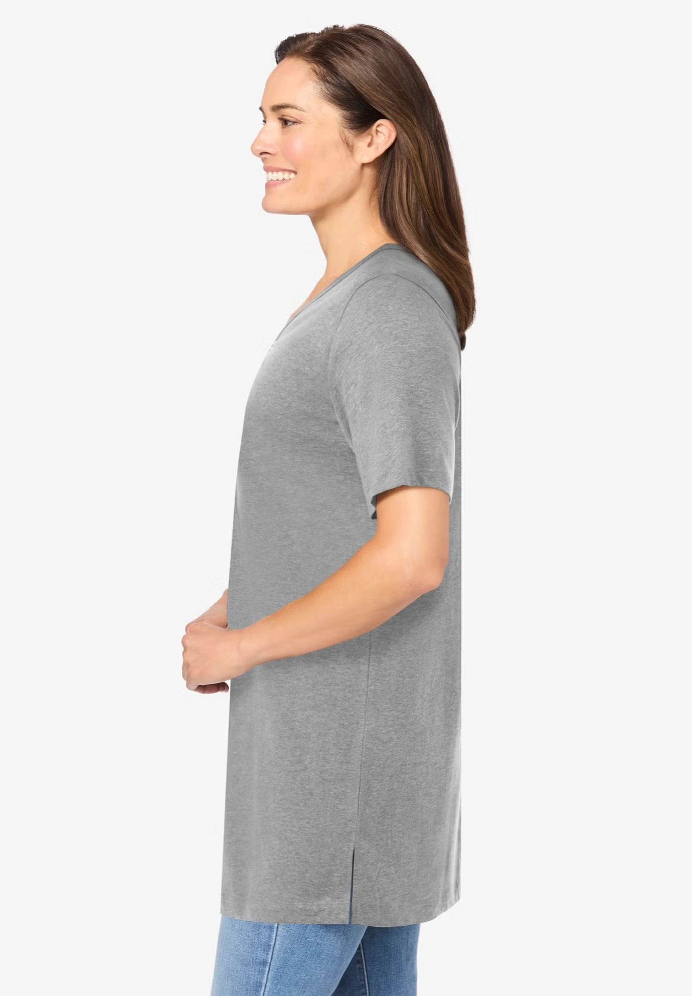 Perfect Short-Sleeve Shirred V-Neck Tunic