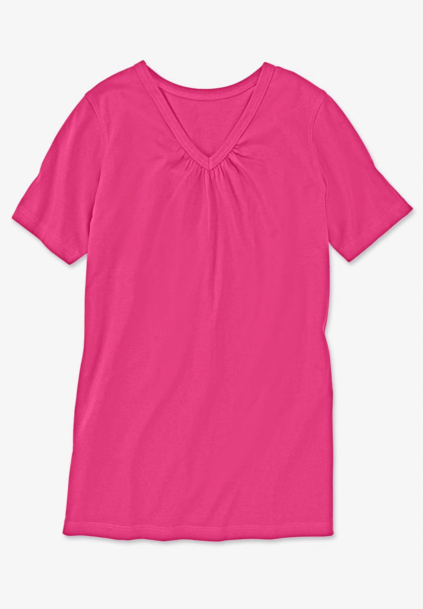 Perfect Short-Sleeve Shirred V-Neck Tunic