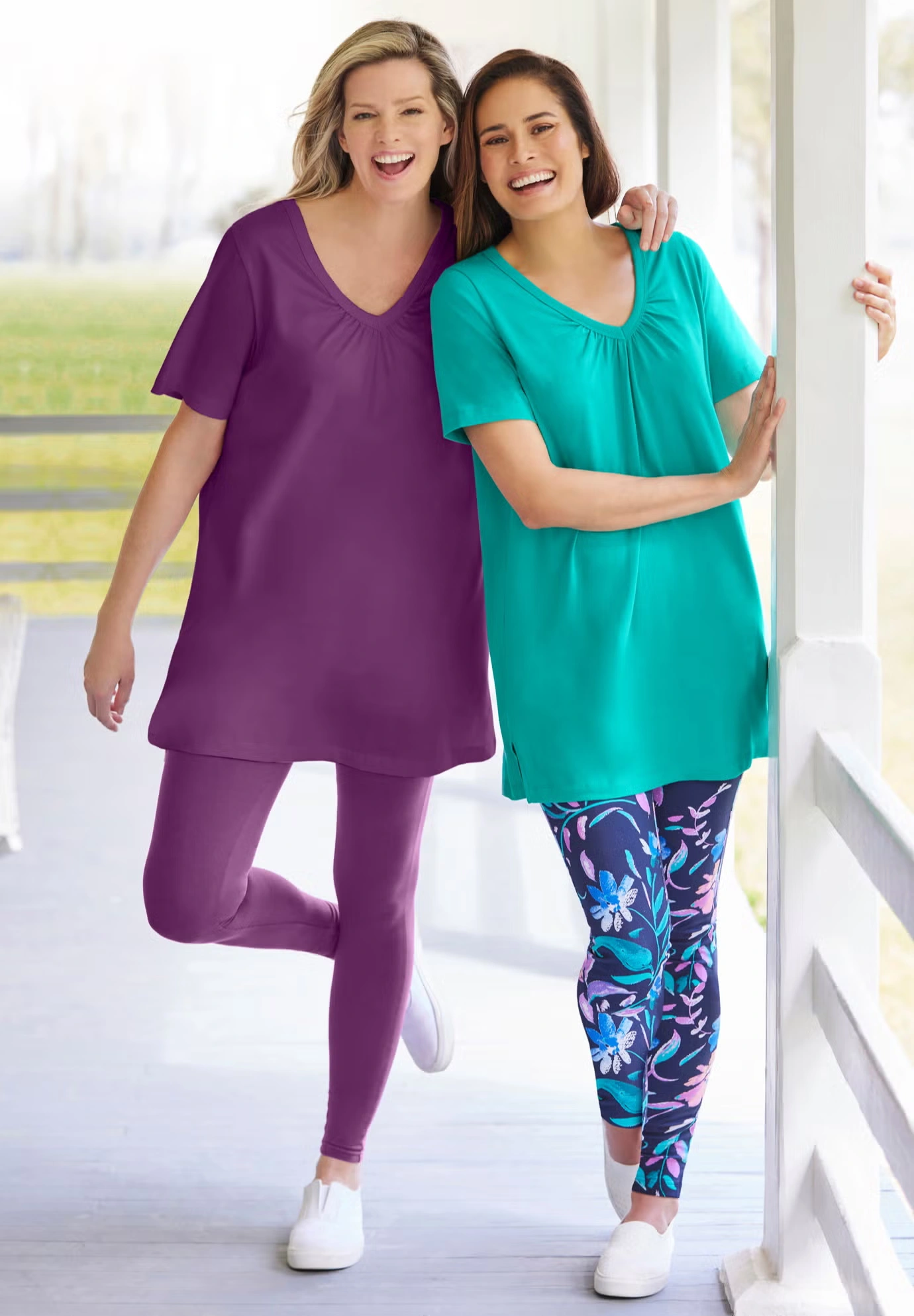 Perfect Short-Sleeve Shirred V-Neck Tunic