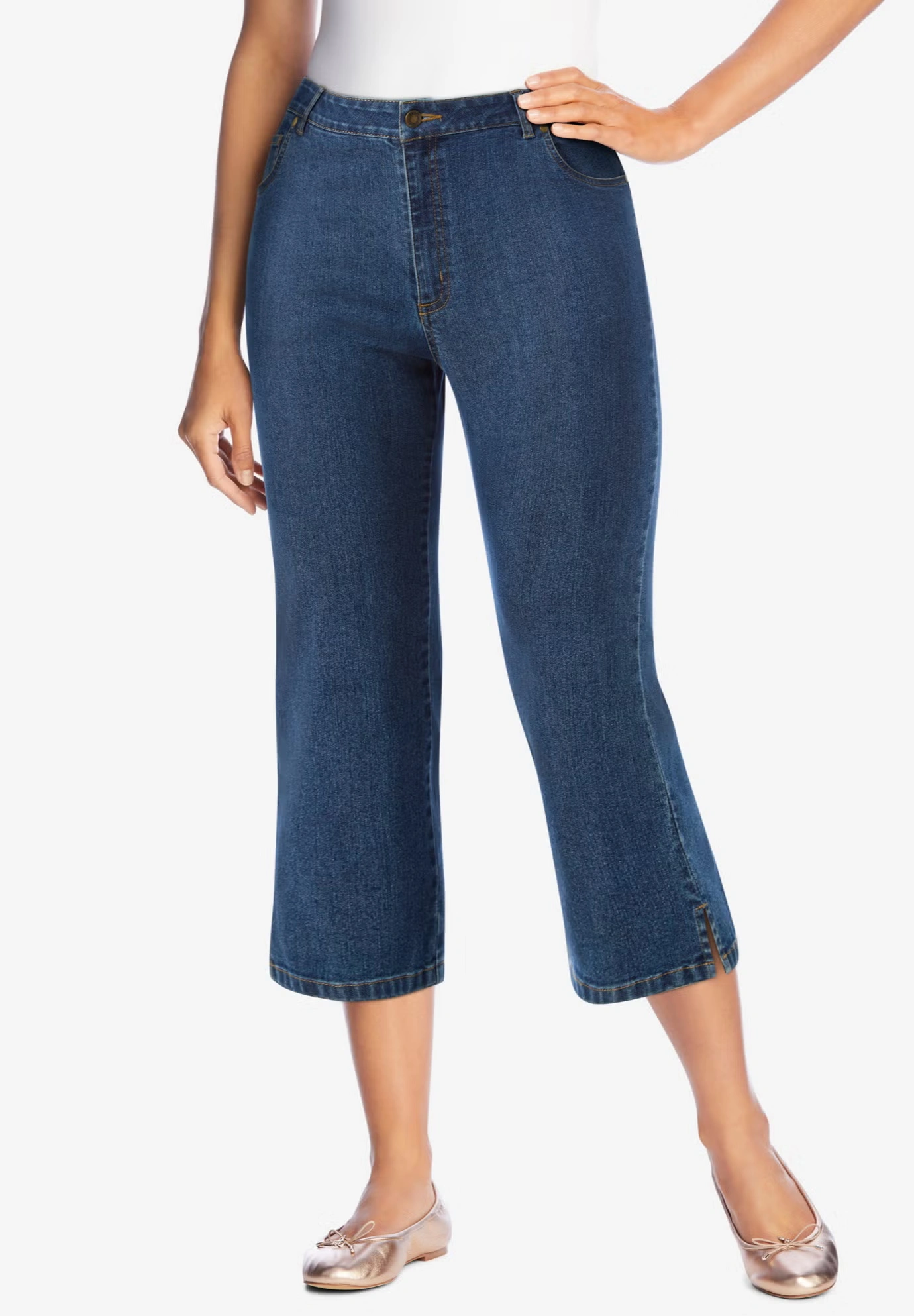 Stretch Denim Five-Pocket Capri Jeans