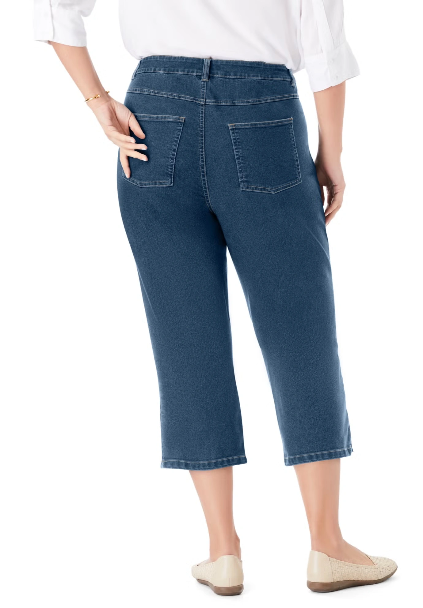 Stretch Denim Five-Pocket Capri Jeans