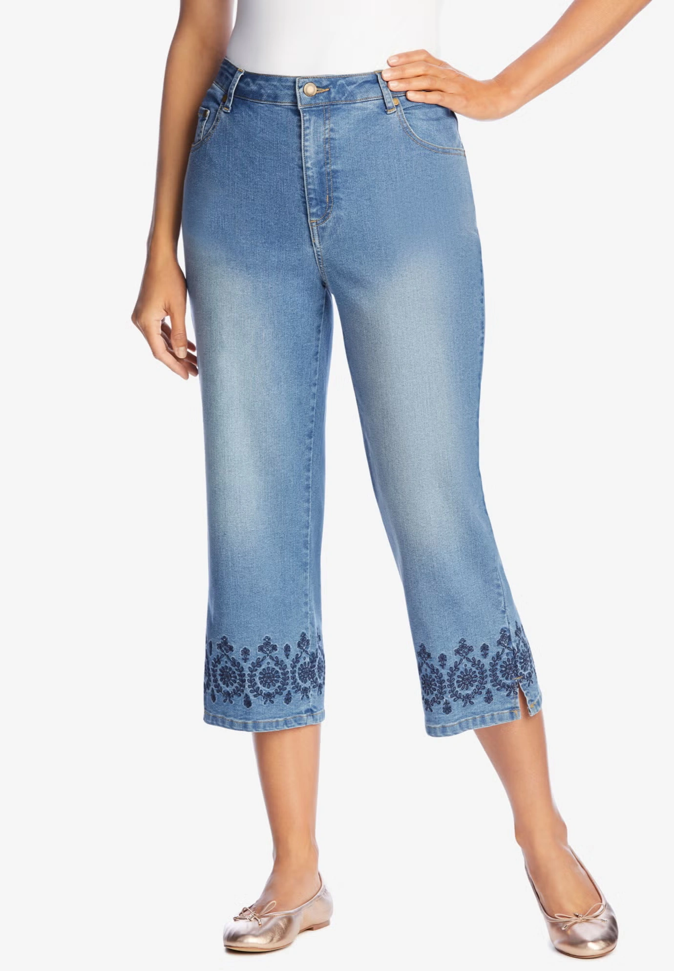 Stretch Denim Five-Pocket Capri Jeans 6 Stretch Denim Five-Pocket Capri Jeans