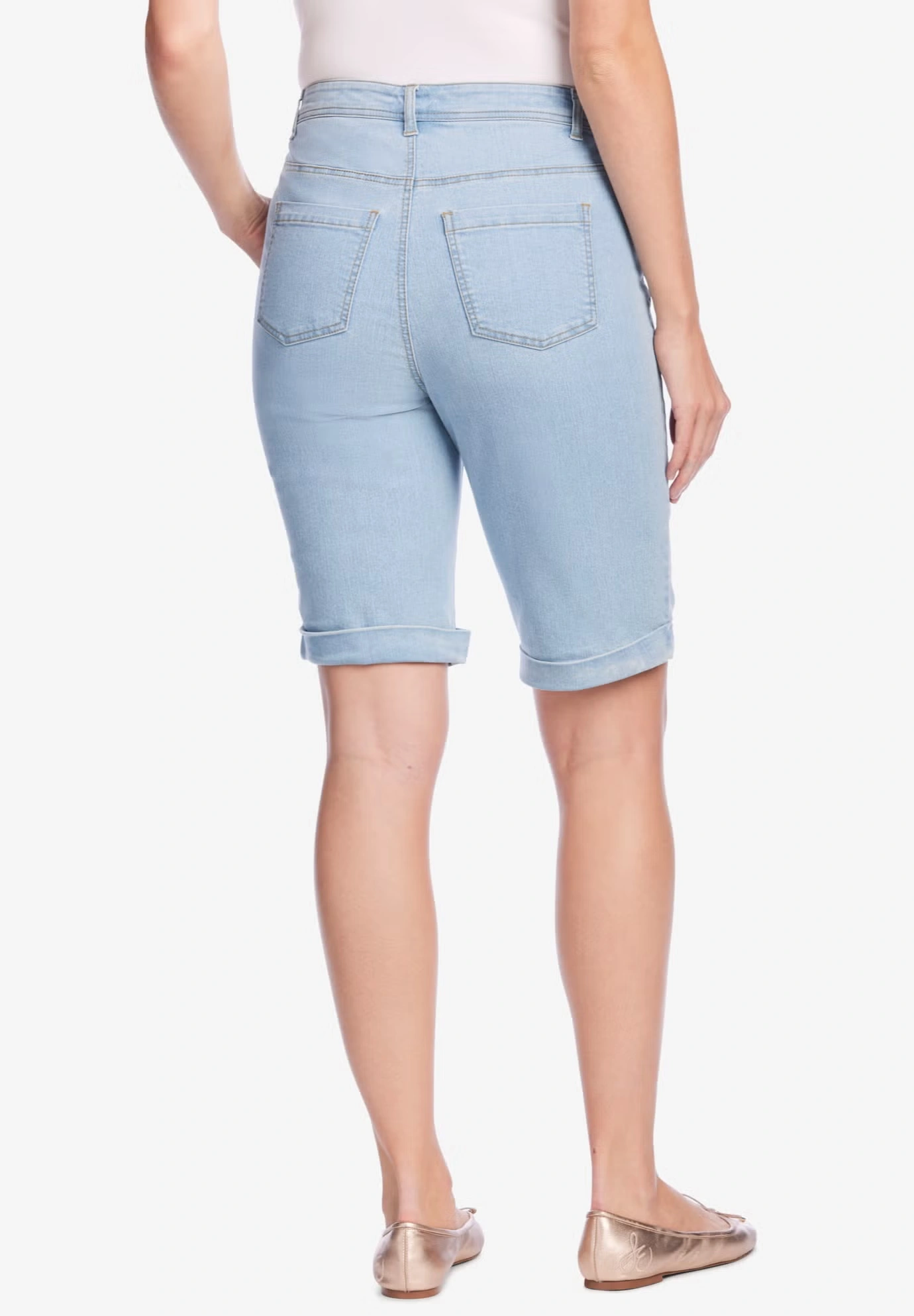 Stretch-Denim Five-Pocket Bermuda Jeans Shorts