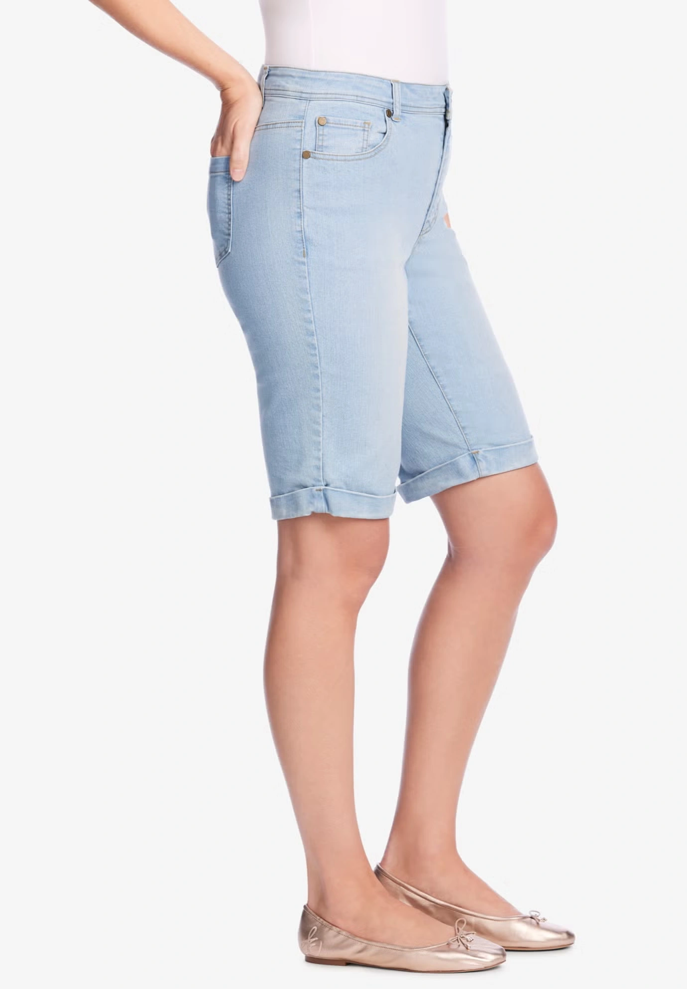 Stretch-Denim Five-Pocket Bermuda Jeans Shorts 3 Stretch-Denim Five-Pocket Bermuda Jeans Shorts