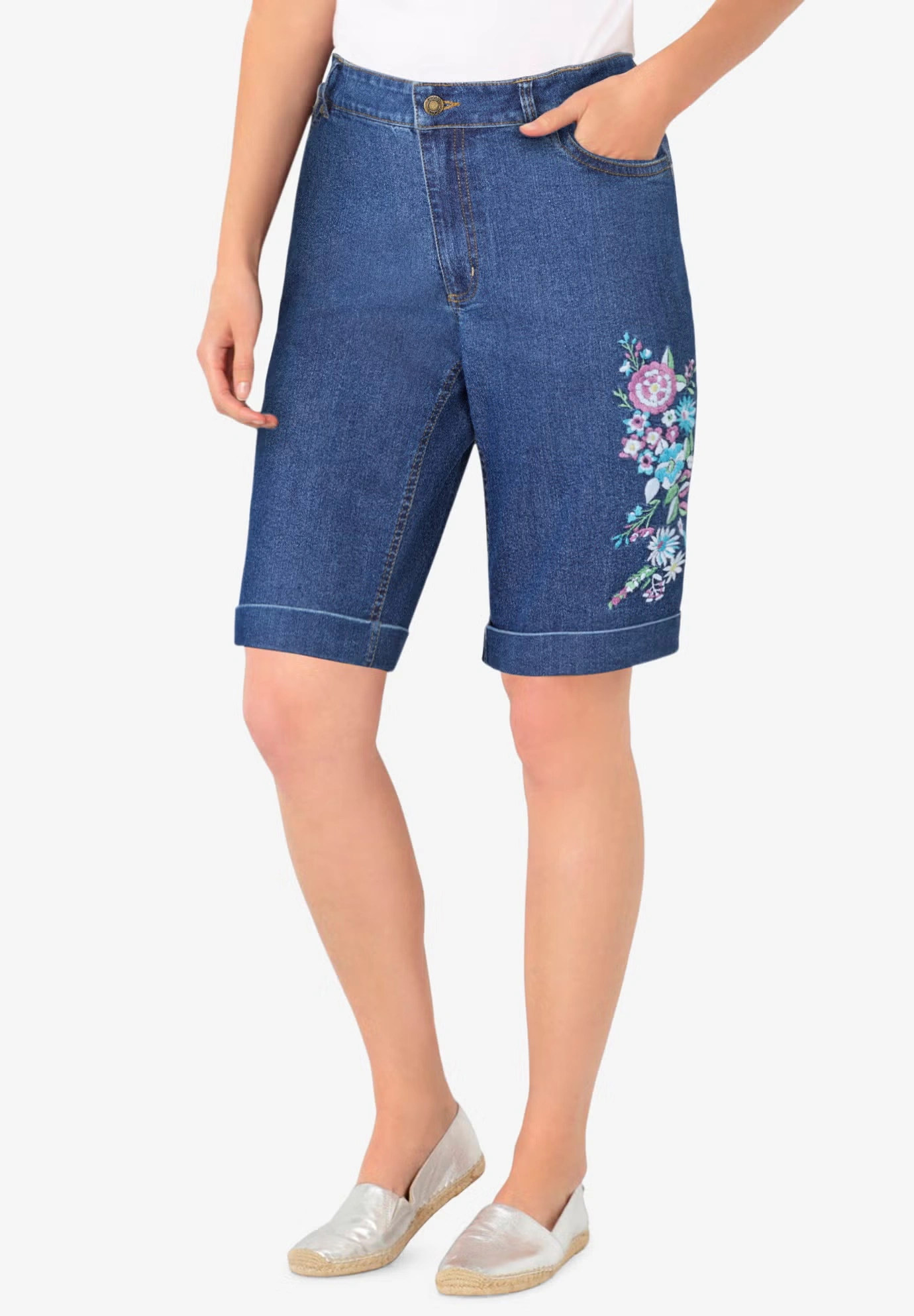 Stretch-Denim Five-Pocket Bermuda Jeans Shorts 4 Stretch-Denim Five-Pocket Bermuda Jeans Shorts