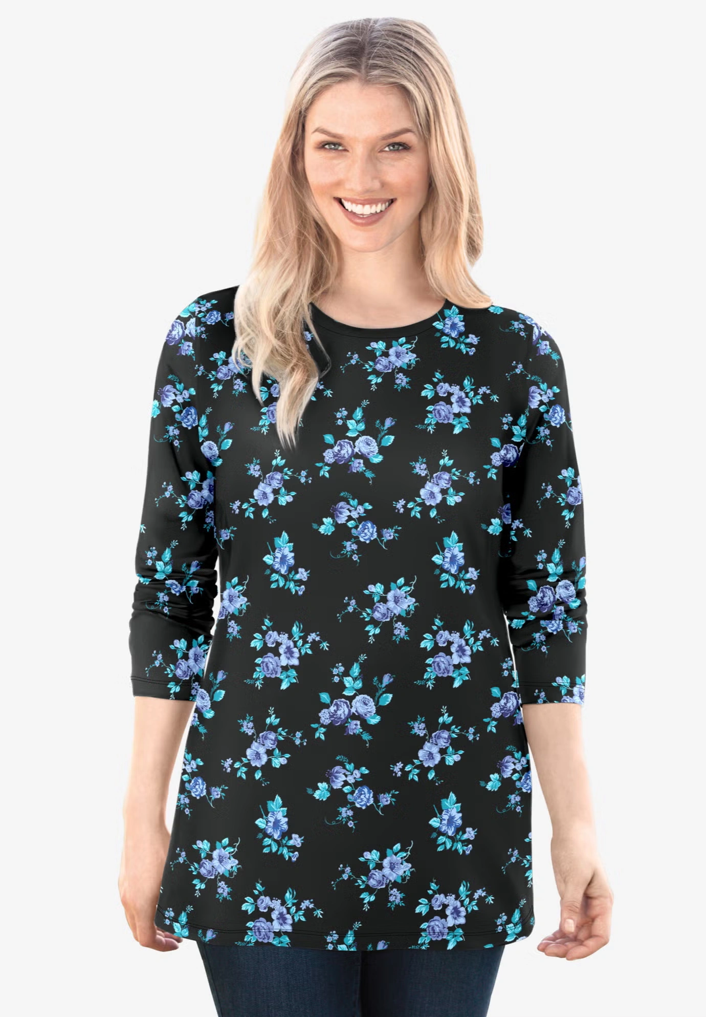 Perfect Printed Long-Sleeve Crewneck Tee