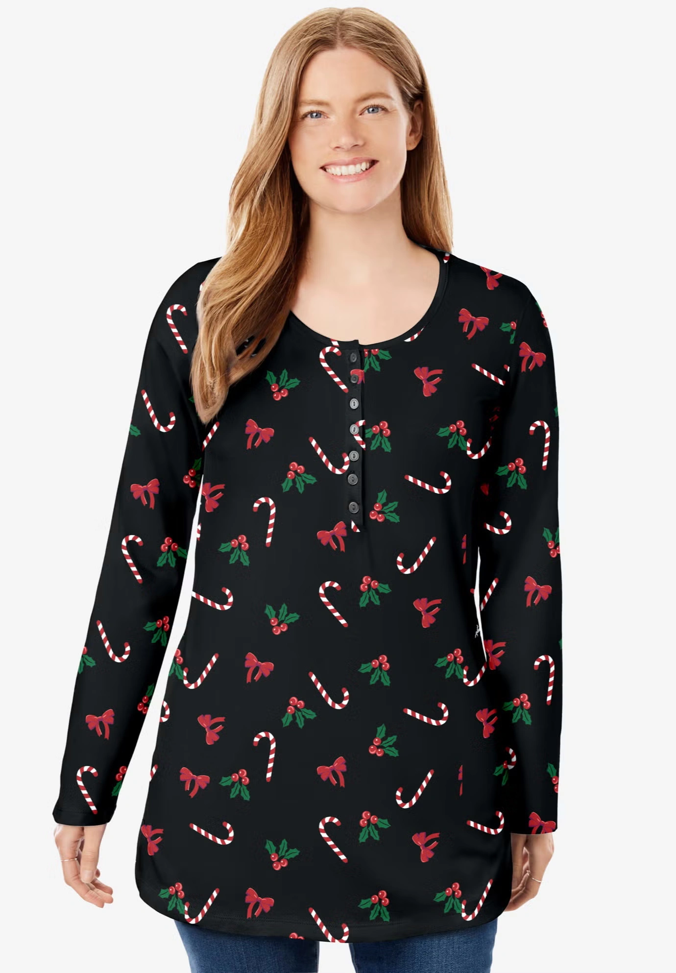 Perfect Printed Long-Sleeve Henley Tee