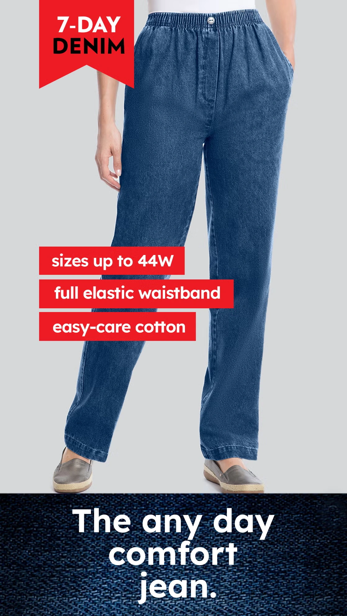 7-Day Elastic-Waist Pull-On Cotton Denim Capri Jeans 5 7-Day Elastic-Waist Pull-On Cotton Denim Capri Jeans