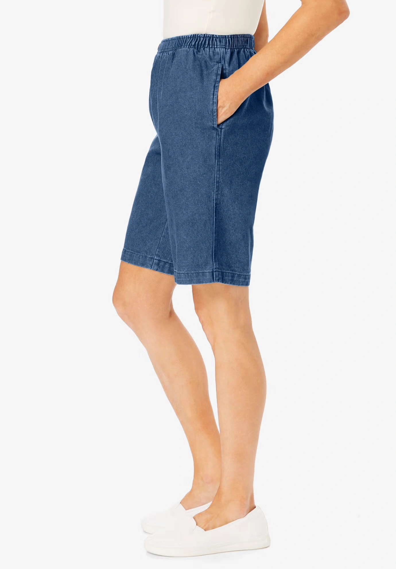 7-Day Elastic-Waist Pull-On Cotton Denim Shorts 3 7-Day Elastic-Waist Pull-On Cotton Denim Shorts