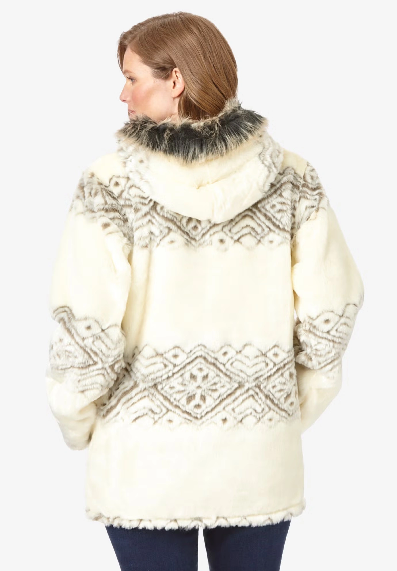 Faux Fur Snowflake Print Hooded Jacket