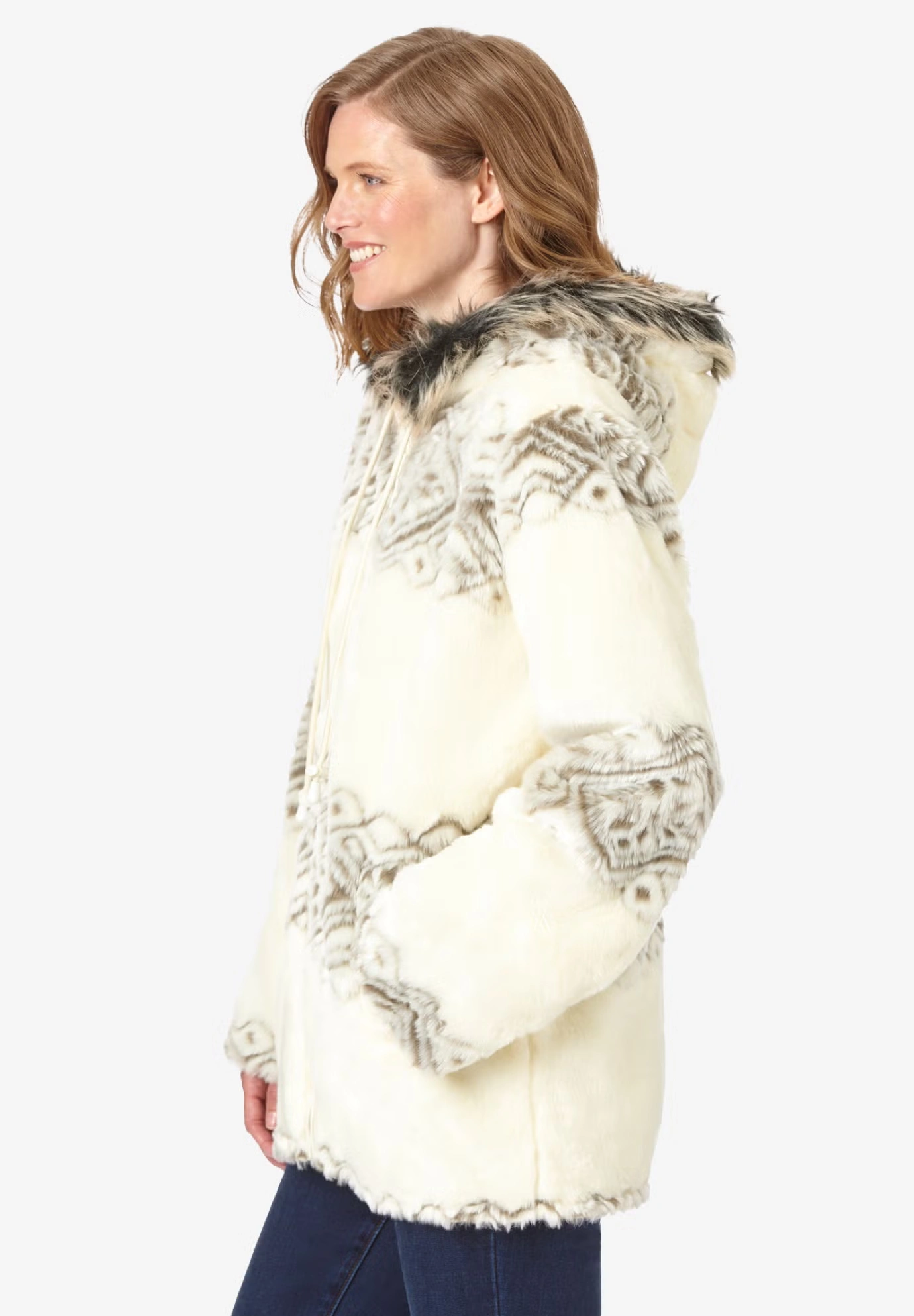 Faux Fur Snowflake Print Hooded Jacket 3 Faux Fur Snowflake Print Hooded Jacket