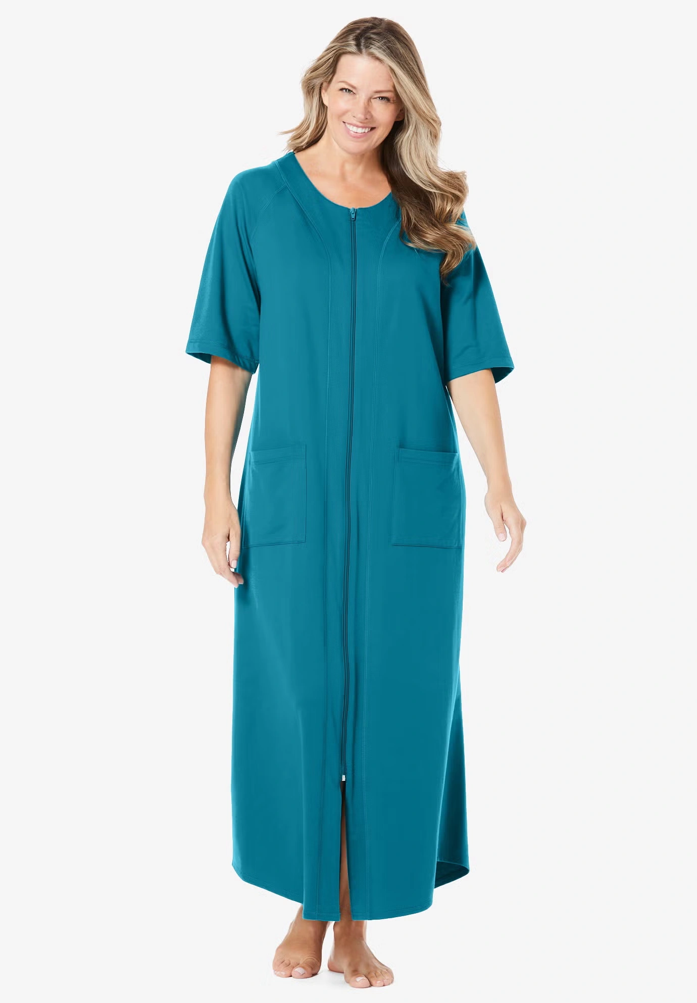 Long French Terry Zip-Front Robe