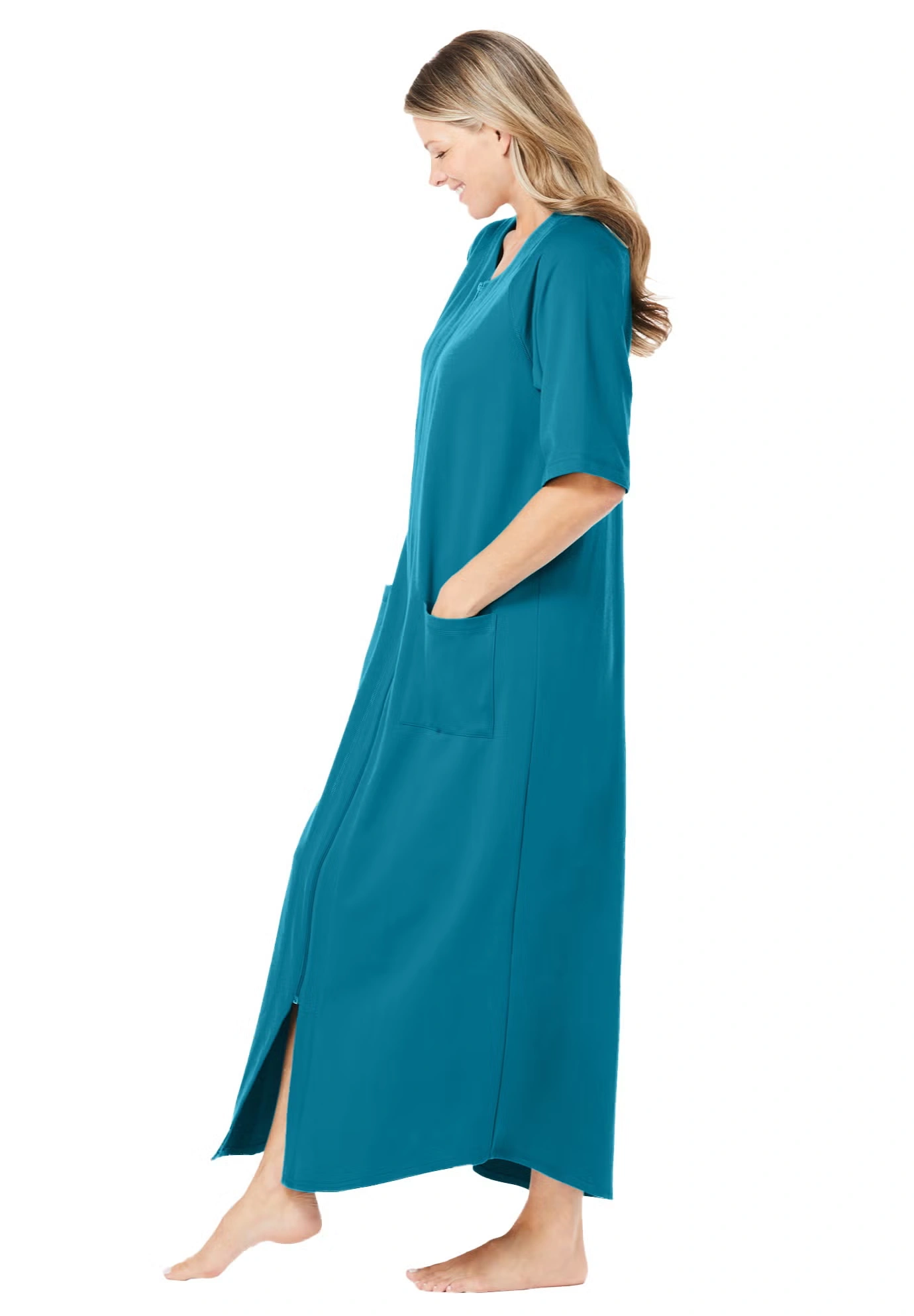 Long French Terry Zip-Front Robe 3 Long French Terry Zip-Front Robe