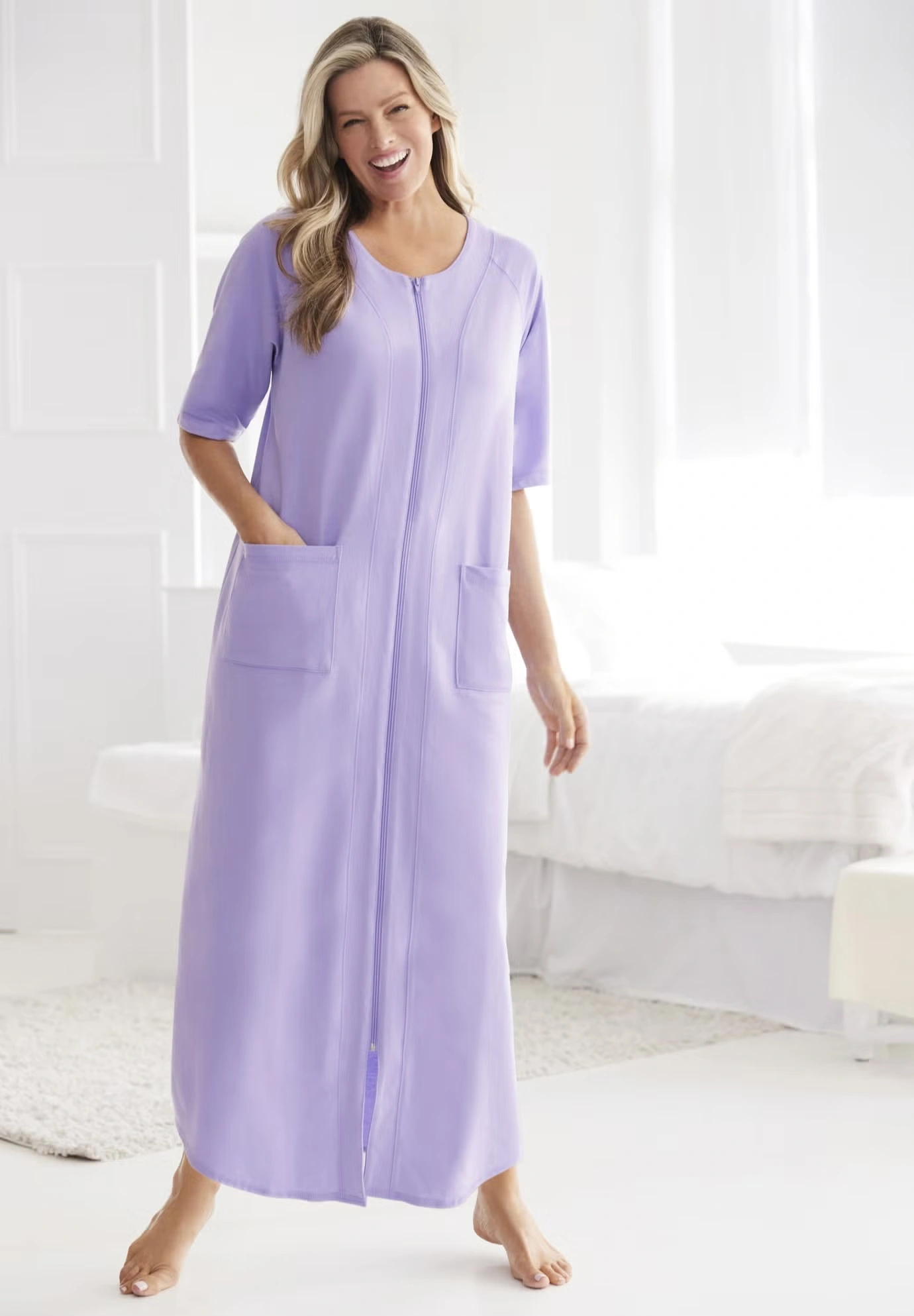 Long French Terry Zip-Front Robe 6 Long French Terry Zip-Front Robe