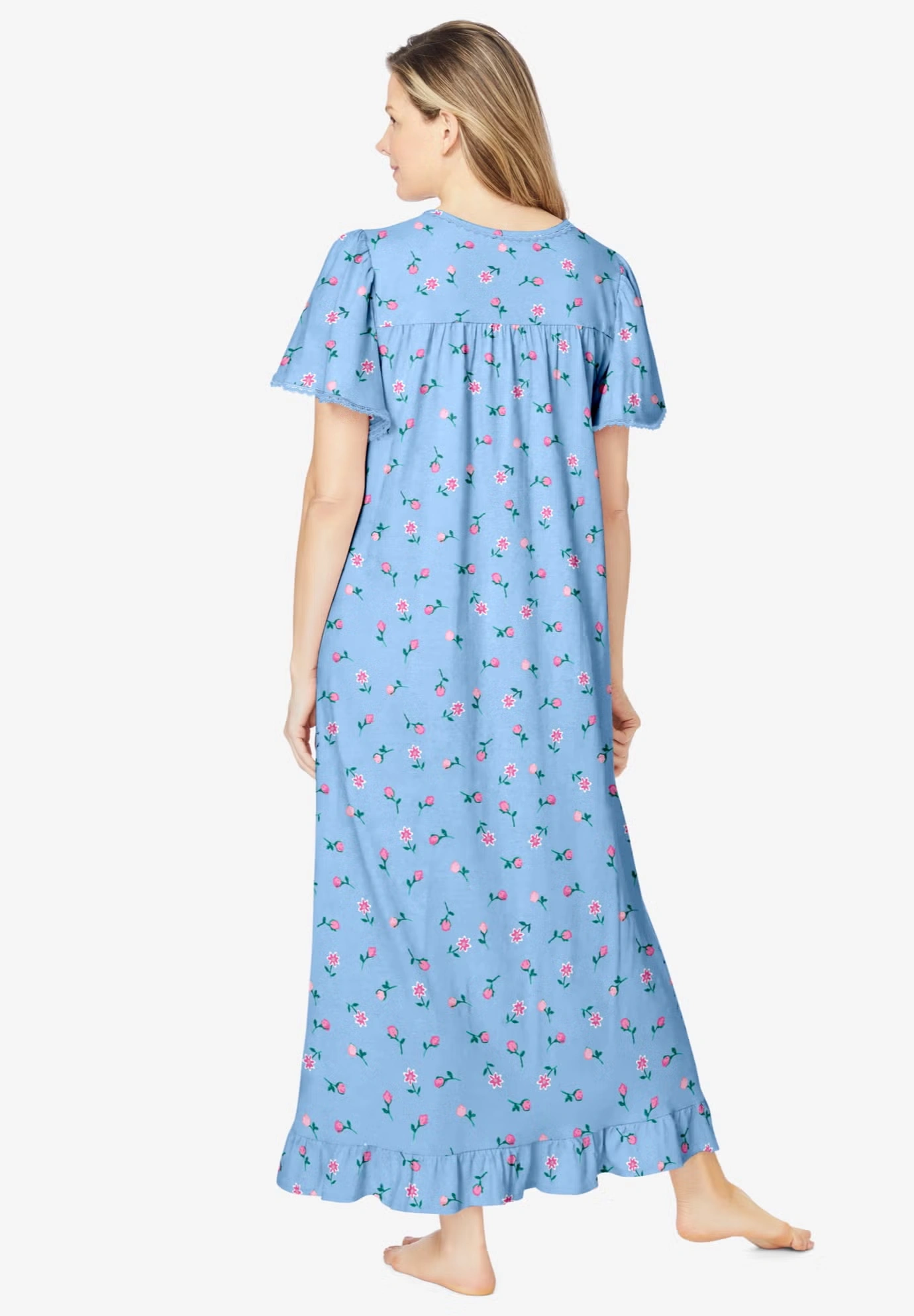 Long Floral Print Cotton Gown