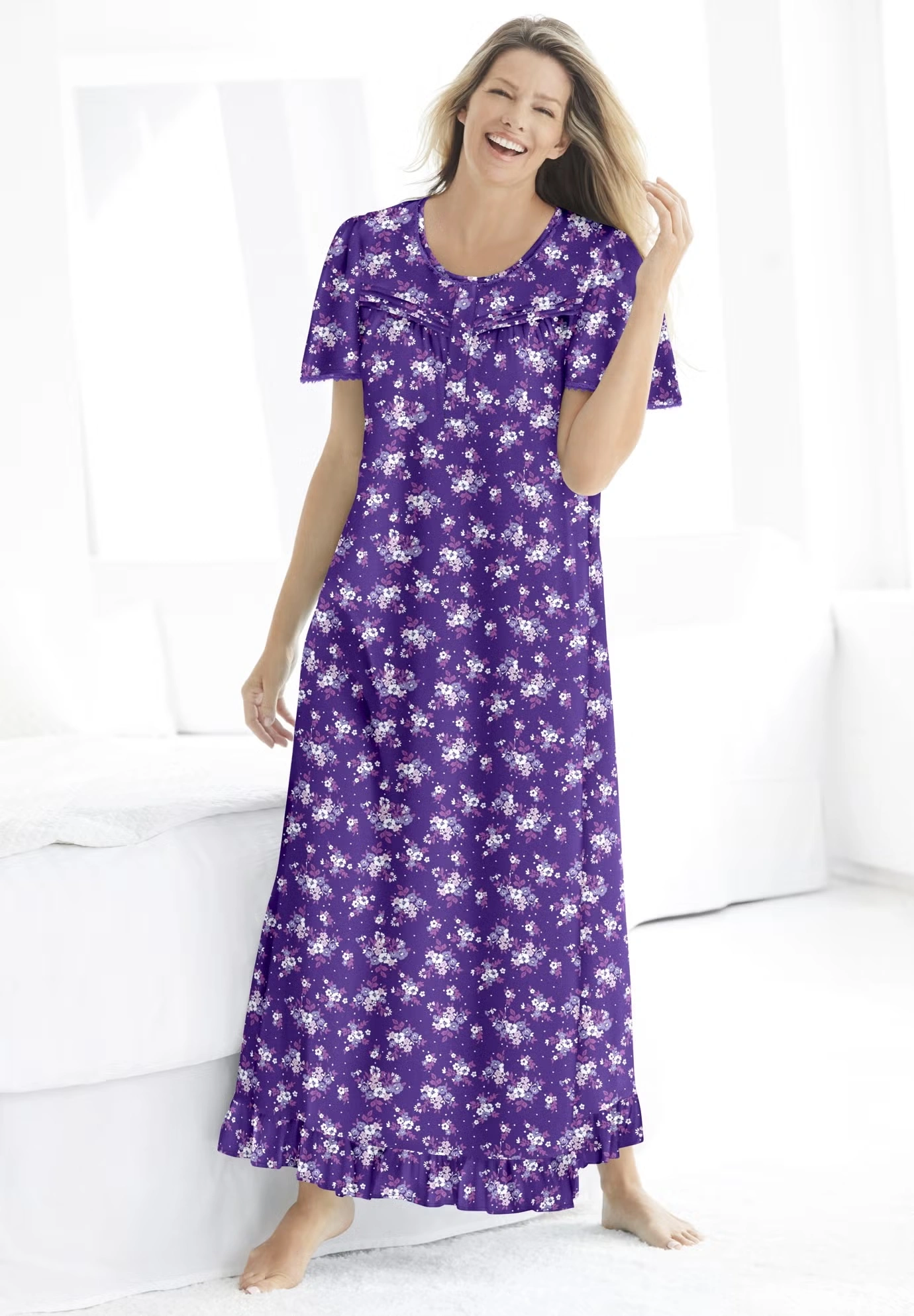 Long Floral Print Cotton Gown 4 Long Floral Print Cotton Gown