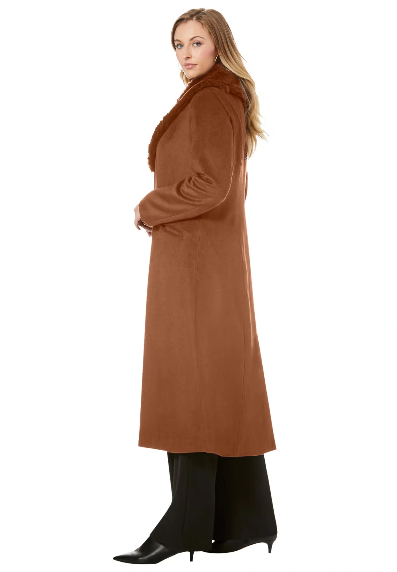 Long Wool-Blend Coat with Faux Fur Collar 4 Long Wool-Blend Coat with Faux Fur Collar