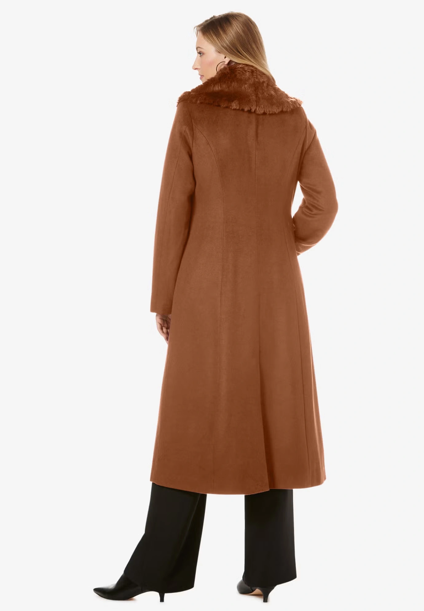 Long Wool-Blend Coat with Faux Fur Collar 5 Long Wool-Blend Coat with Faux Fur Collar