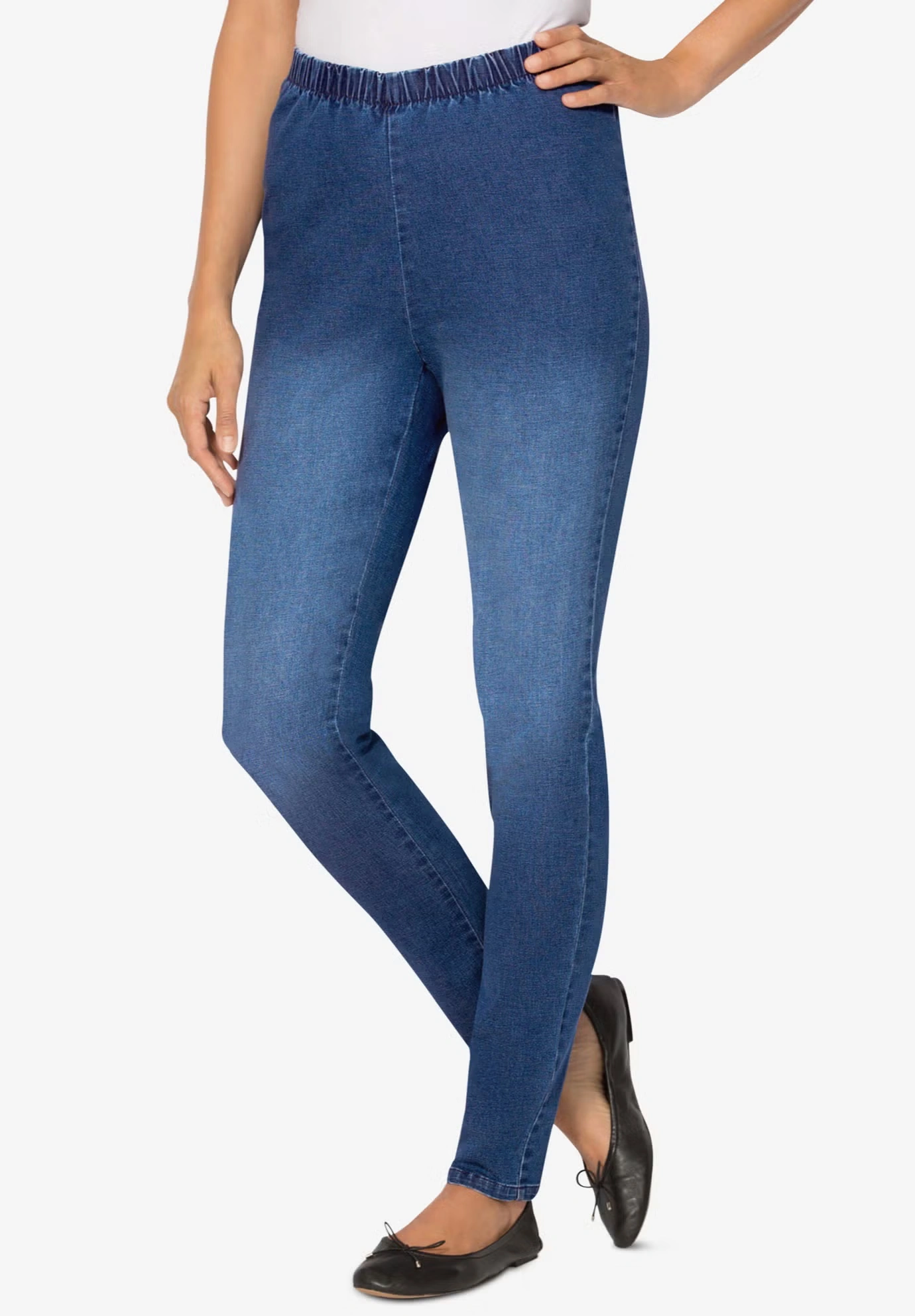 Pull-On Elastic-Waist Stretch Fineline Denim Jeans