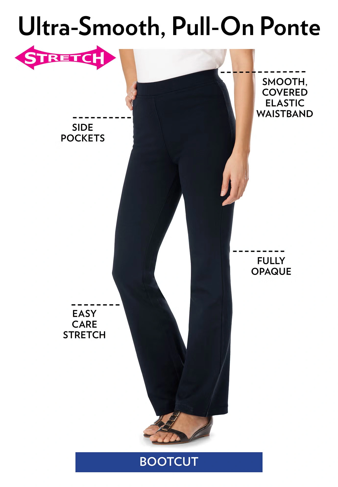 Stretch Ponte Knit Pull-On Bootcut Pants