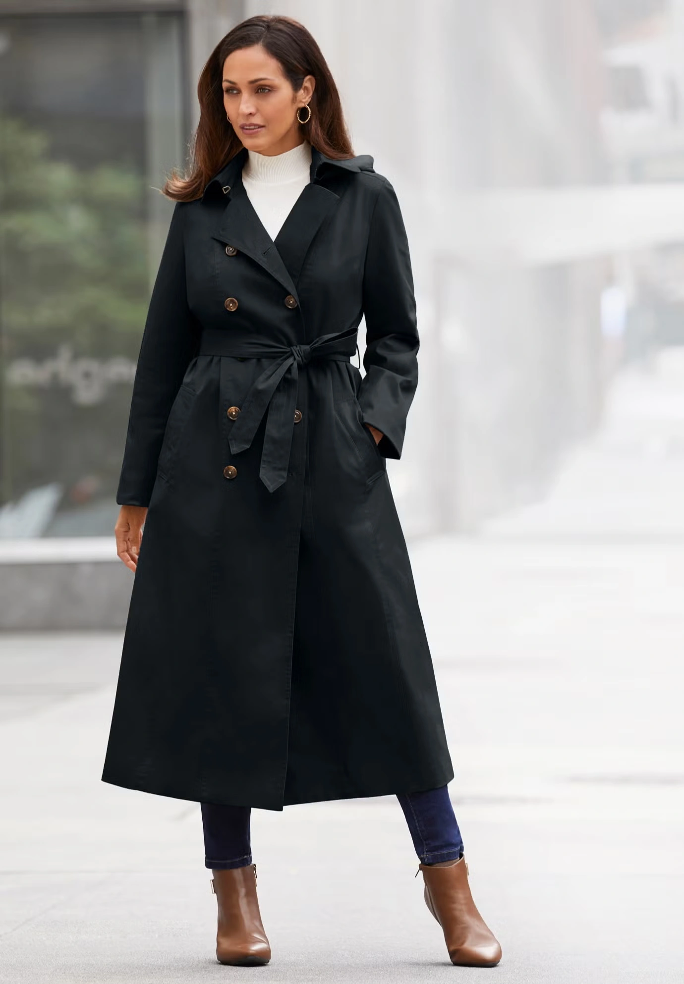 Double Breasted Long Trench Raincoat