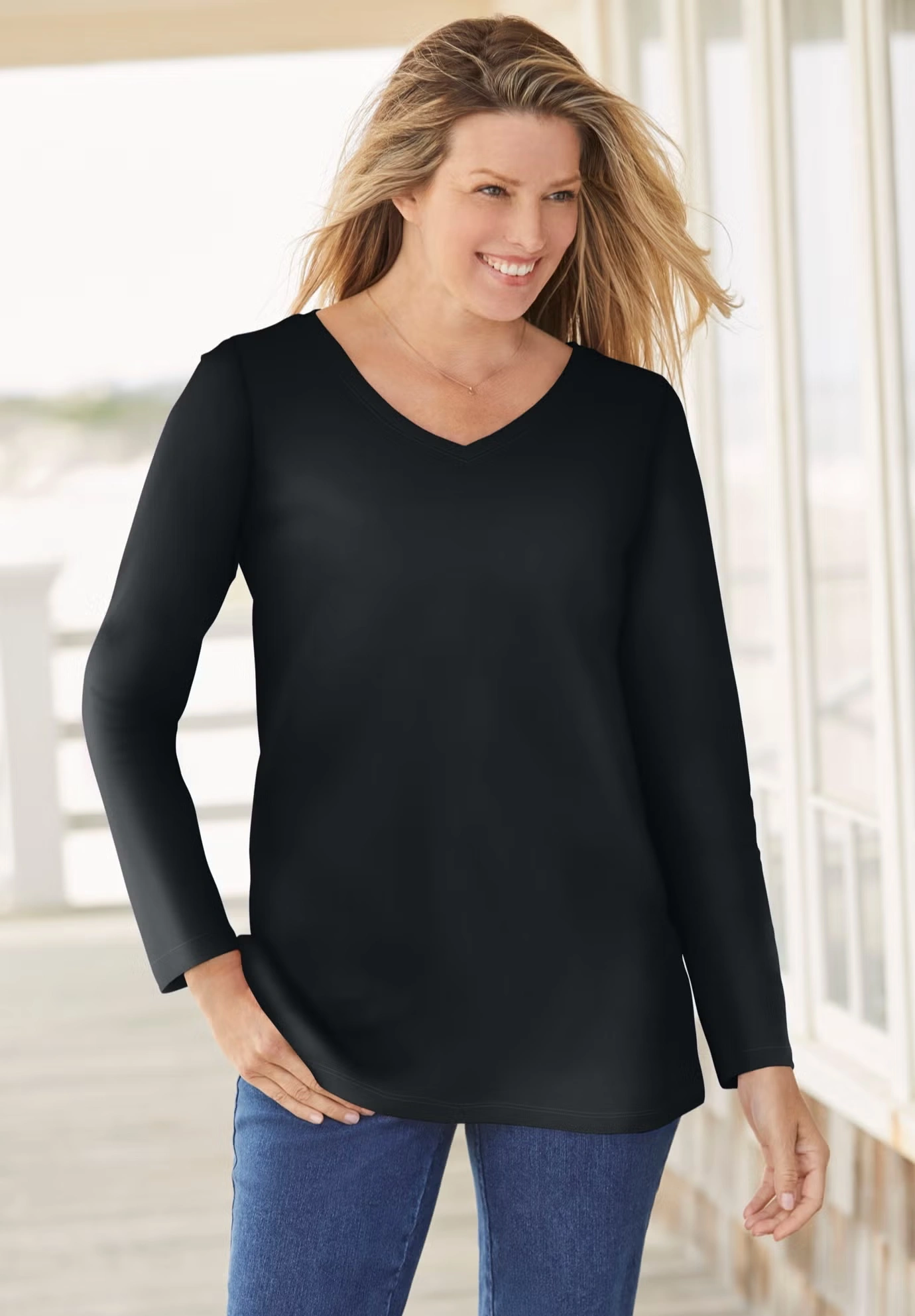 Perfect Long-Sleeve V-Neck Tee