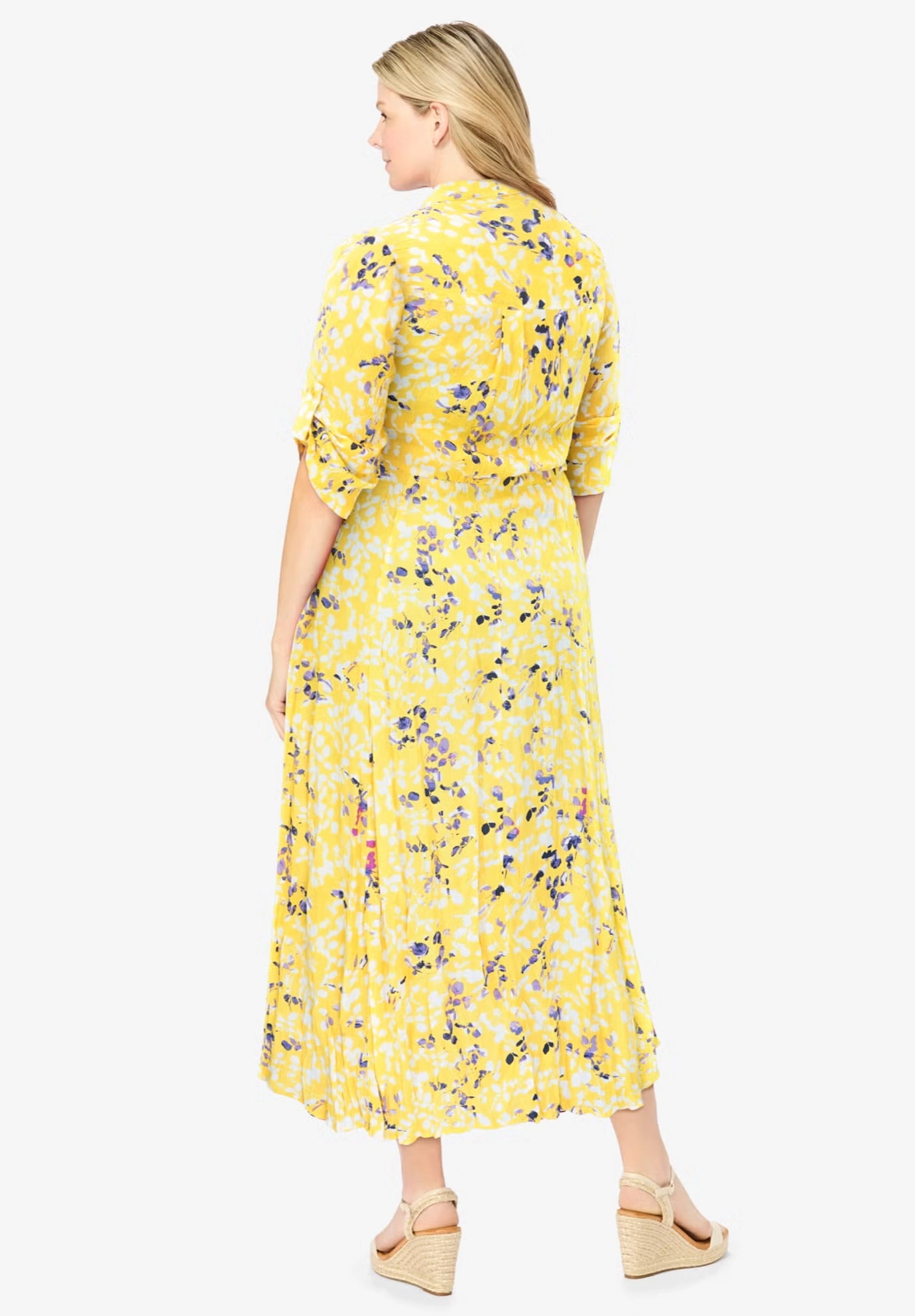 Roll-Tab Sleeve Crinkle Shirtdress