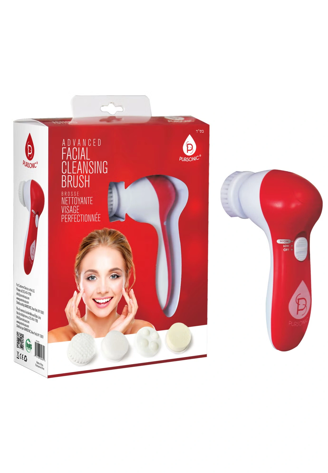 Facial Cleaner With 5 Attachments-Red