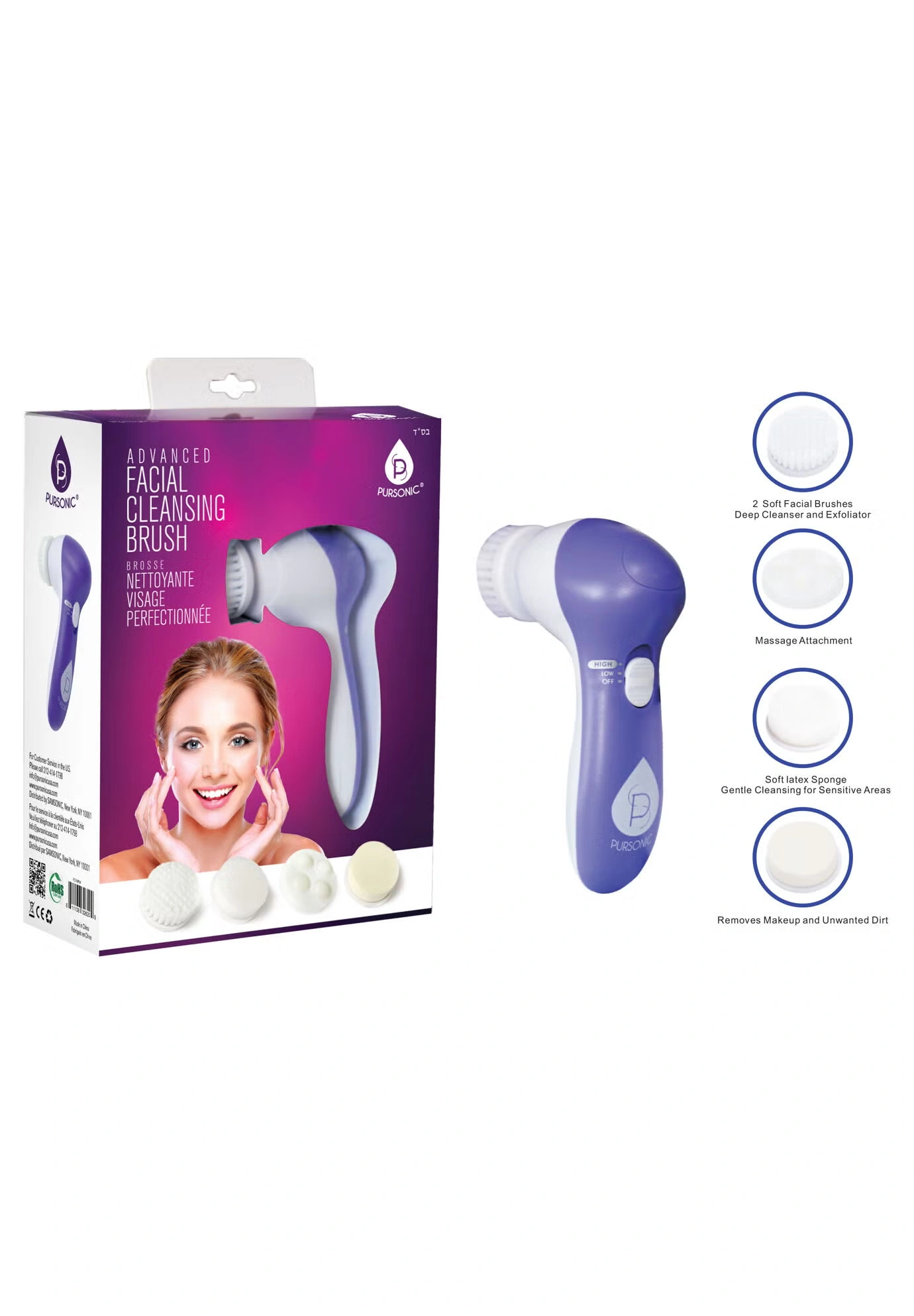 Facial Cleaner With 5 Attachments-Red 4 Facial Cleaner With 5 Attachments-Red