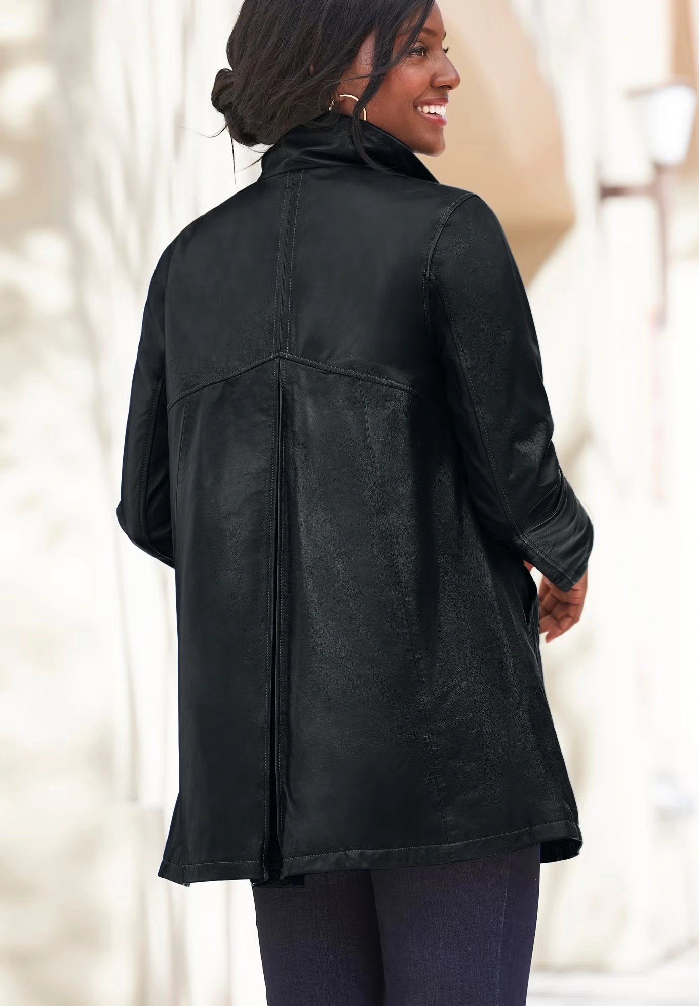 A-Line Zip Front Leather Jacket