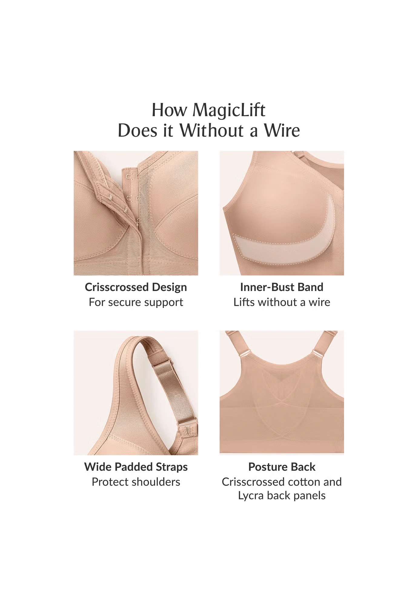Glamorise® Magic Lift® Front-Close Posture Wireless Bra 1265 4 Glamorise® Magic Lift® Front-Close Posture Wireless Bra 1265