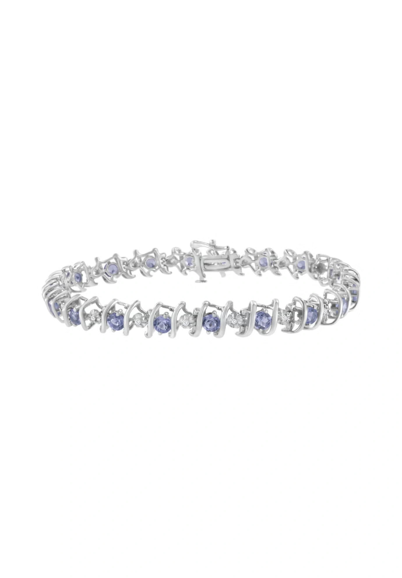 Sterling Silver Gemstone & Round Diamond Tennis Bracelet Tanzanite December Birthstone