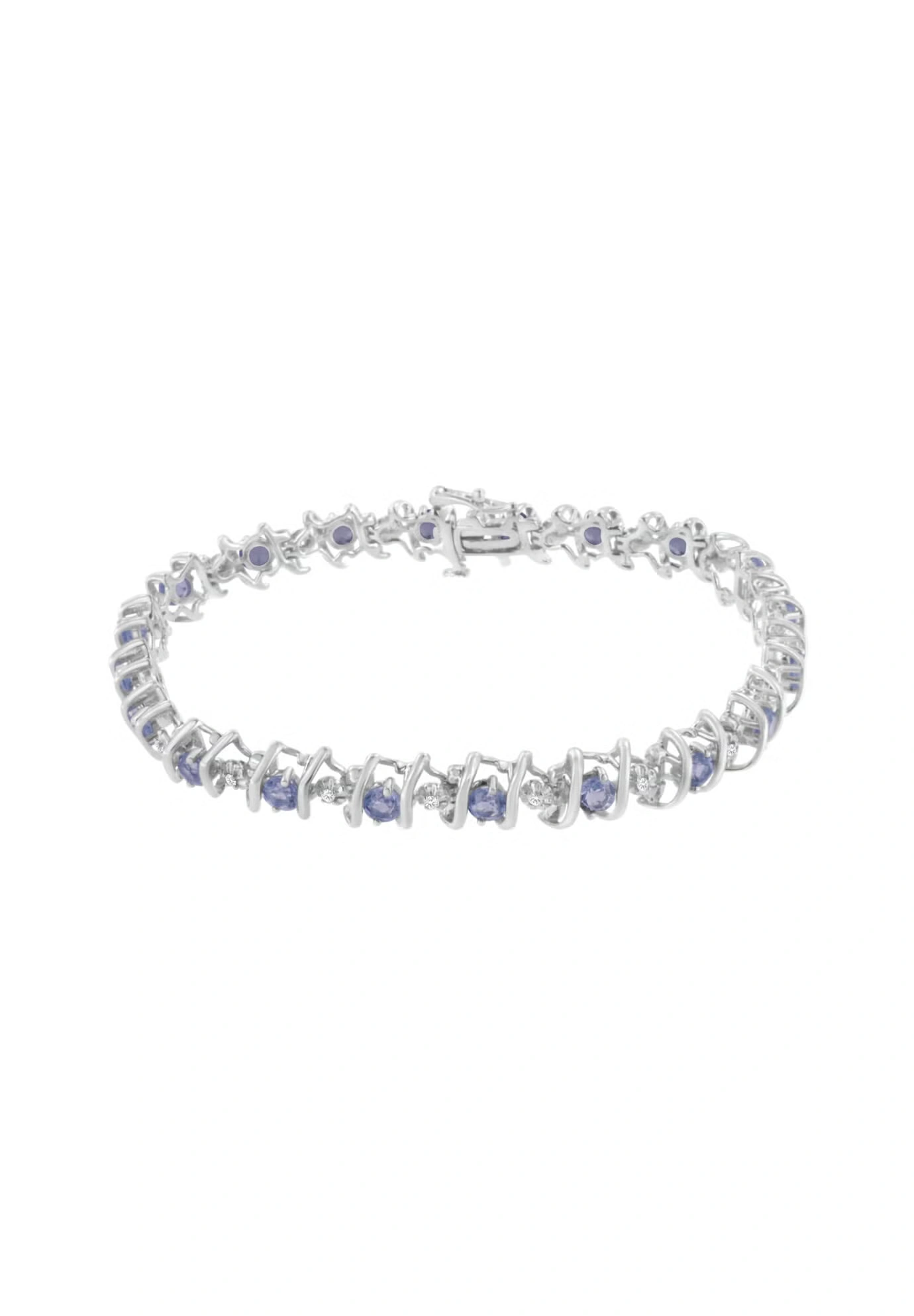 Sterling Silver Gemstone & Round Diamond Tennis Bracelet Tanzanite December Birthstone