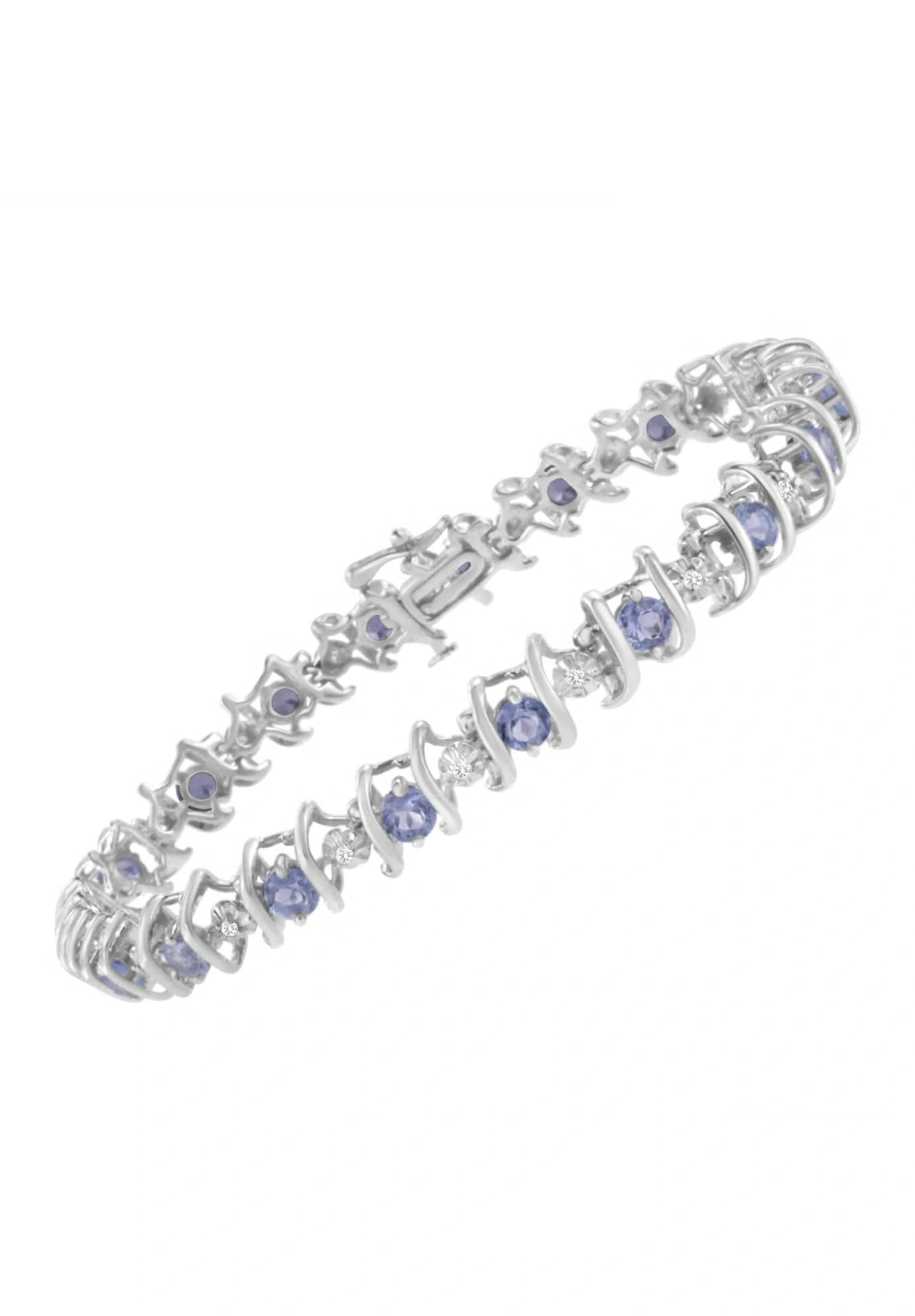 Sterling Silver Gemstone & Round Diamond Tennis Bracelet Tanzanite December Birthstone