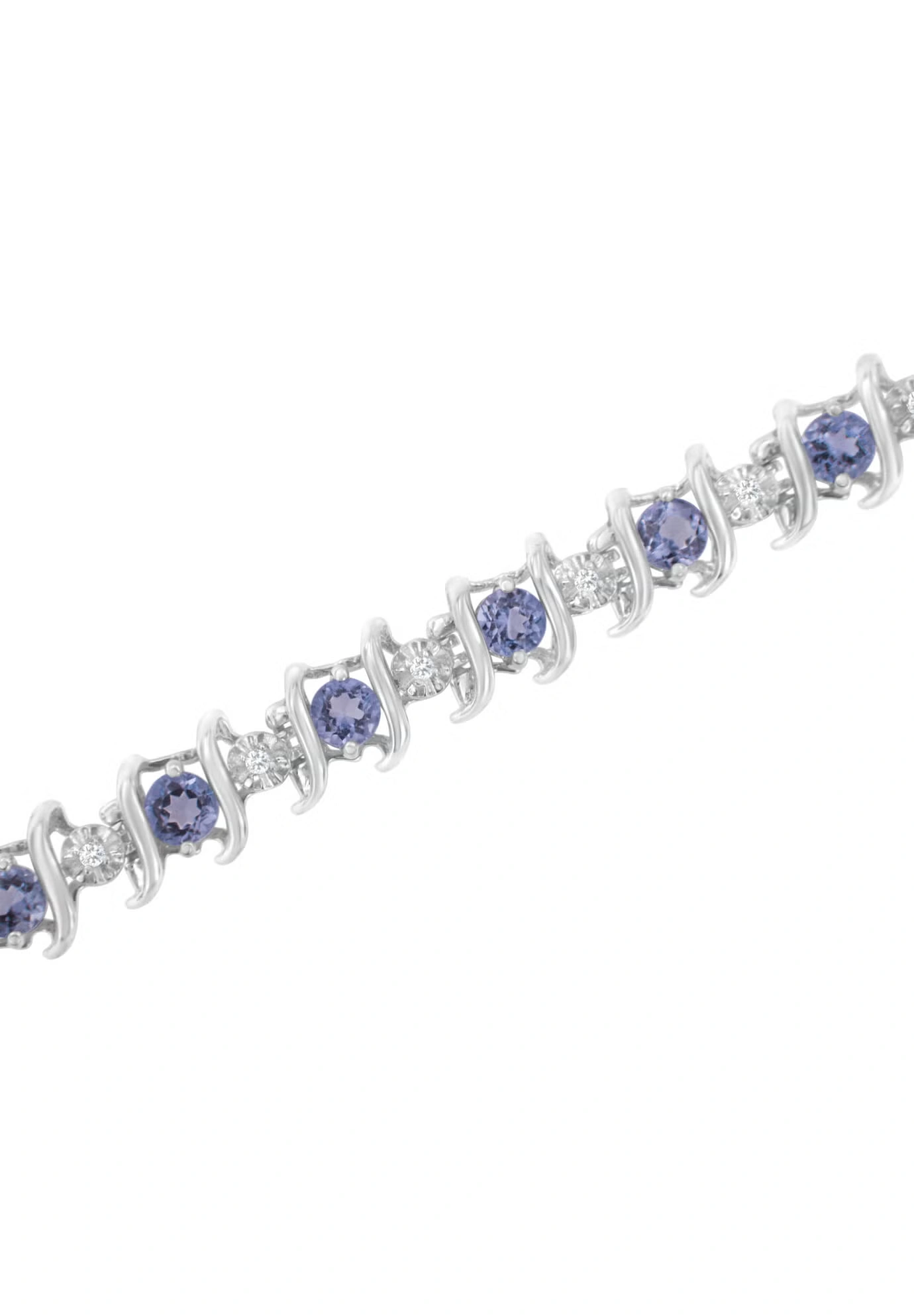 Sterling Silver Gemstone & Round Diamond Tennis Bracelet Tanzanite December Birthstone
