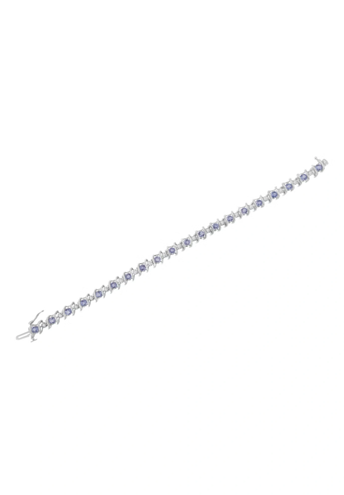Sterling Silver Gemstone & Round Diamond Tennis Bracelet Tanzanite December Birthstone