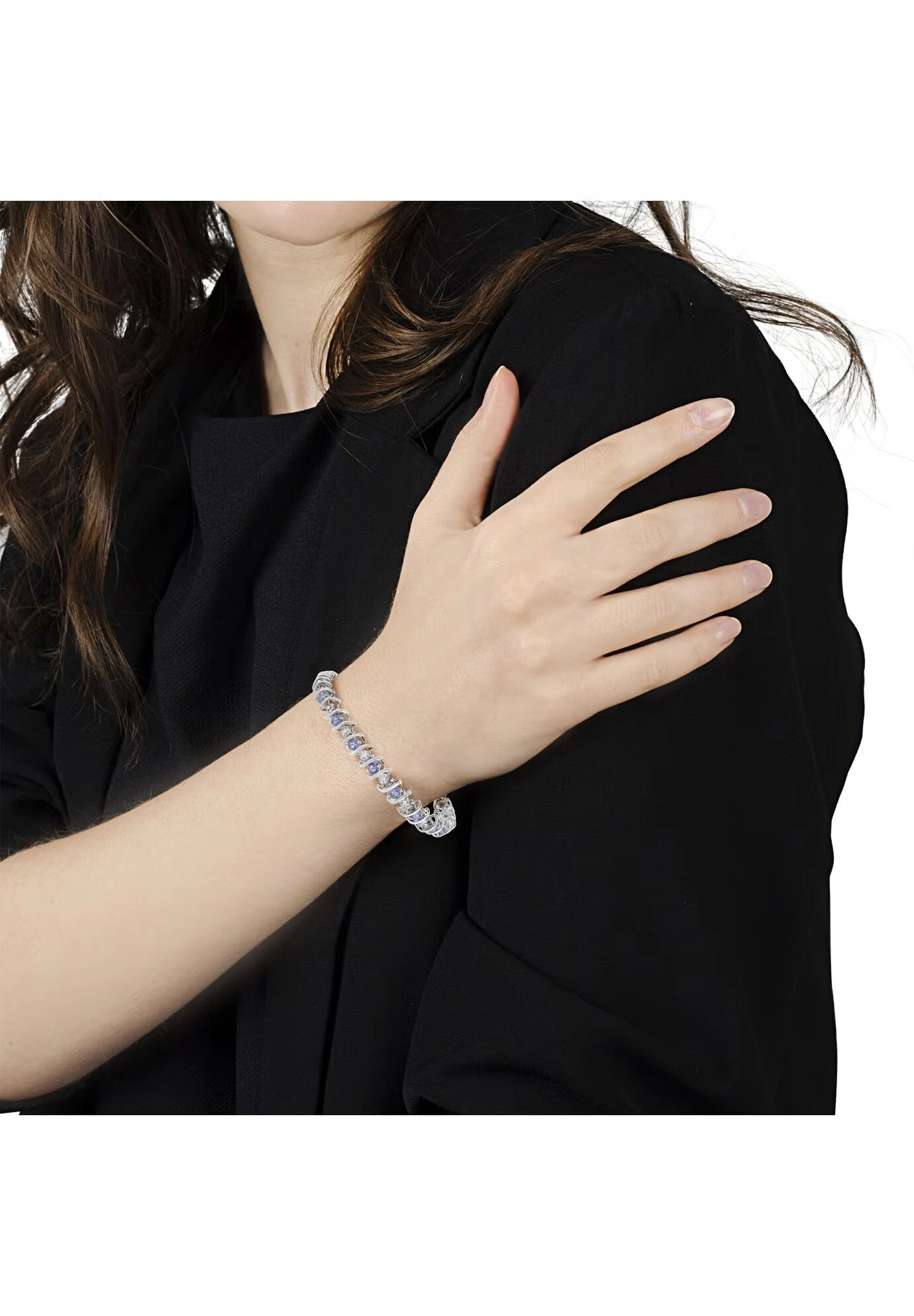 Sterling Silver Gemstone & Round Diamond Tennis Bracelet Tanzanite December Birthstone