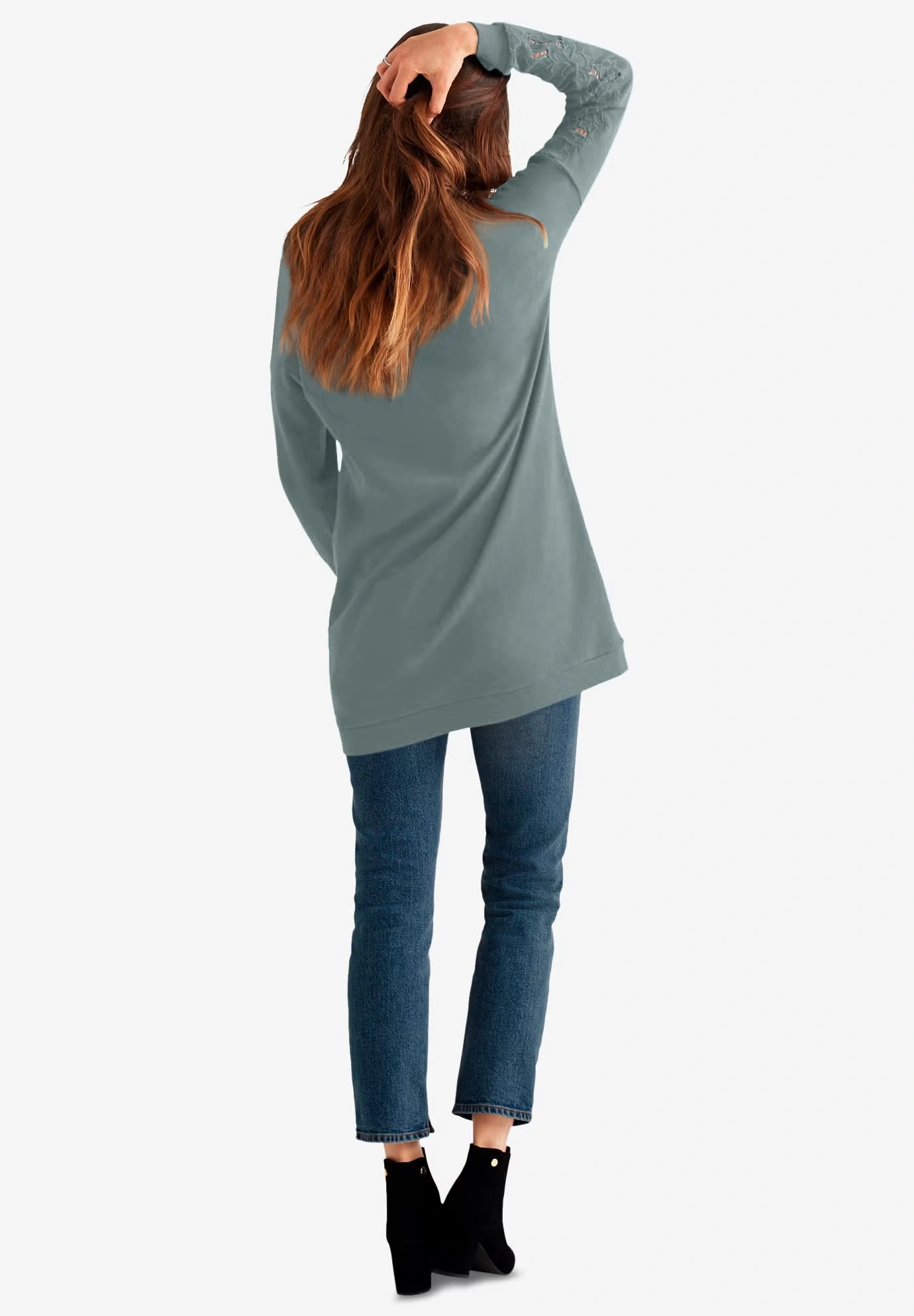 French Terry Lace Trim Sweatshirt Tunic