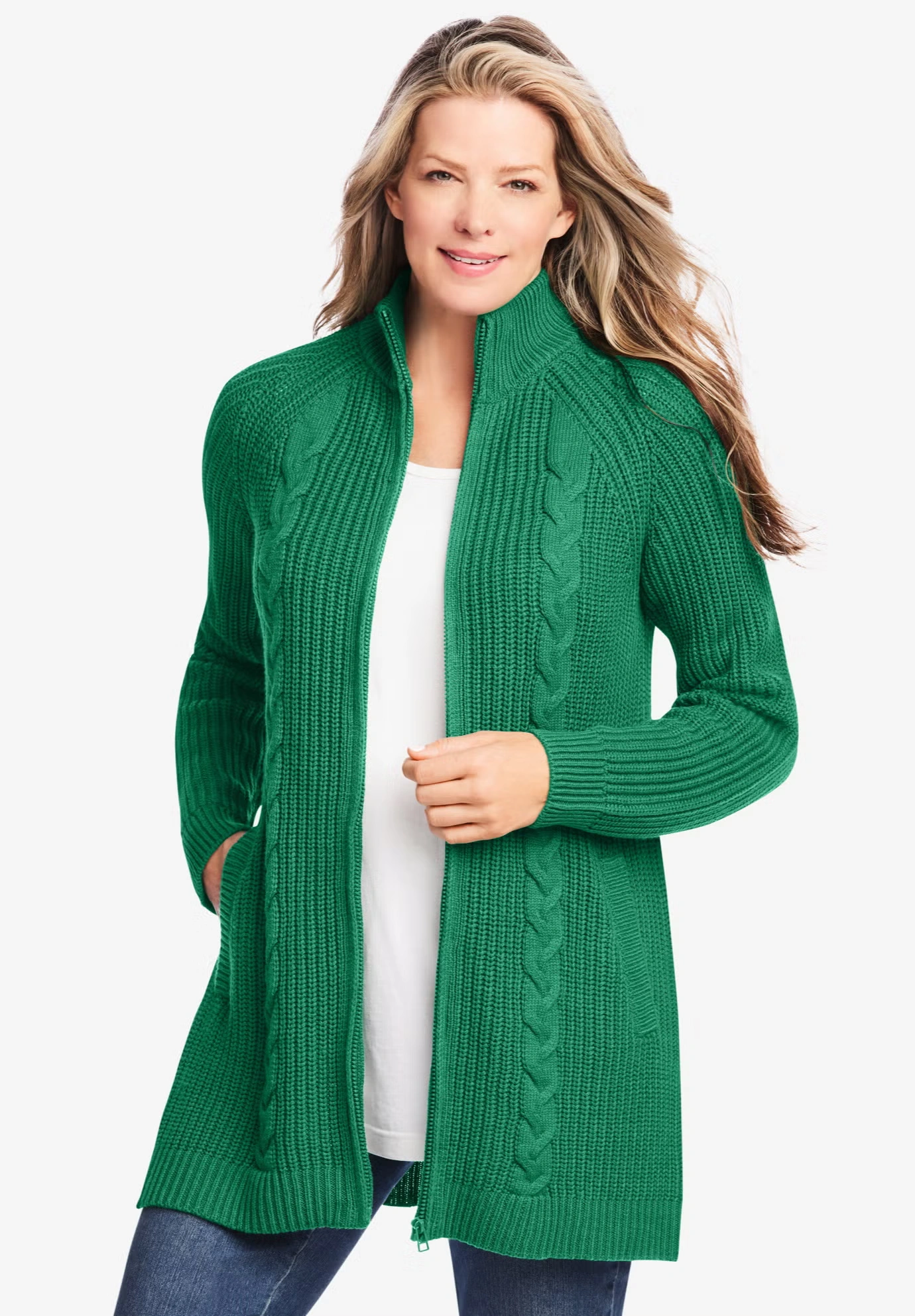 Cabled Zip-Front Cardigan