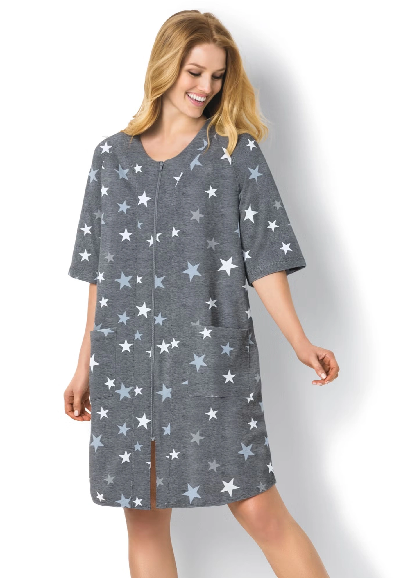 Short French Terry Zip-Front Robe 7 Short French Terry Zip-Front Robe