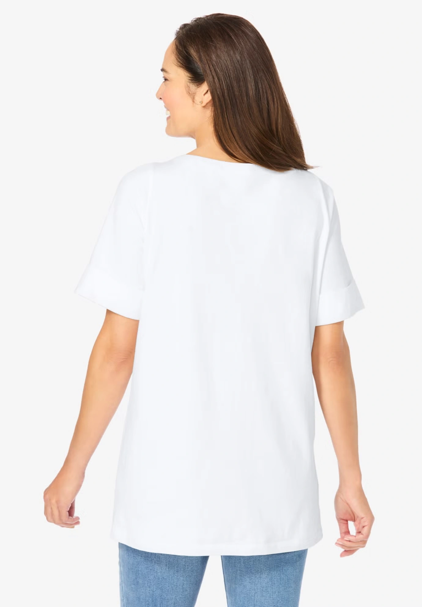 Perfect Cuffed Elbow-Sleeve Boat-Neck Tee